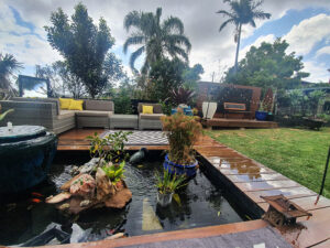 Wooden decking and landscaping
